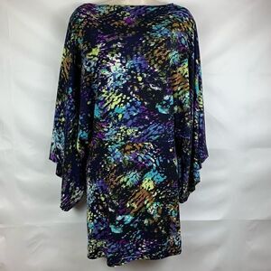 Lily Blue multi color print dolman sleeve dress size small EUC